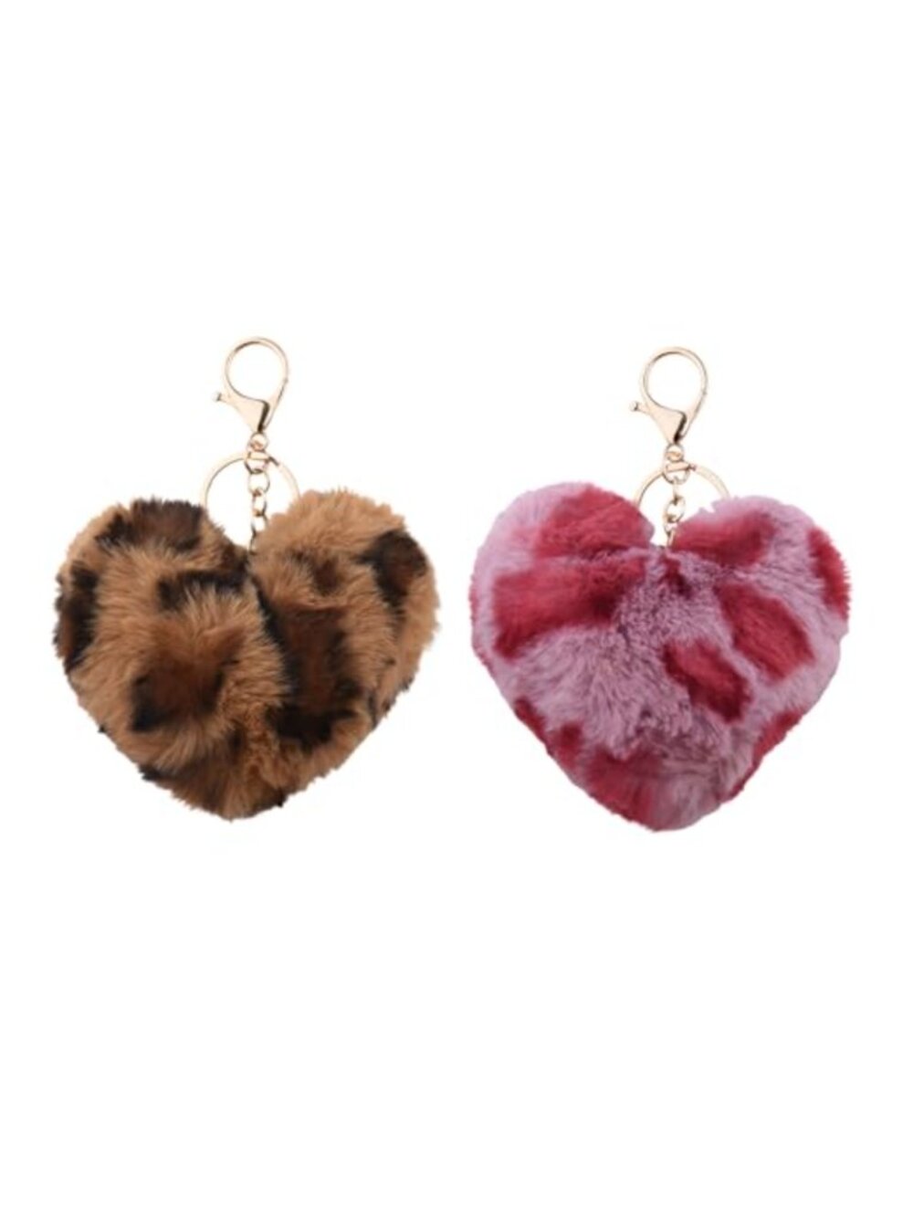 2pc Fluffy Leopard Print Heart Keychain Charm Purse Bag Keyring for Women Cute